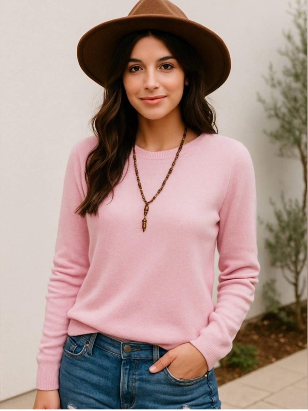 Nordstrom Light Pink 100% Cashmere Crewneck Long Sleeve Sweater Size XXL